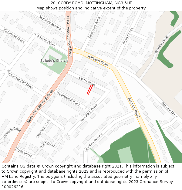 20, CORBY ROAD, NOTTINGHAM, NG3 5HF: Location map and indicative extent of plot
