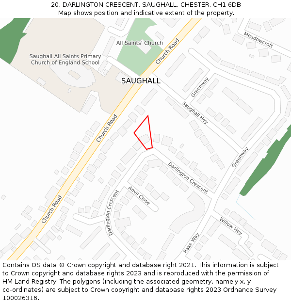 20, DARLINGTON CRESCENT, SAUGHALL, CHESTER, CH1 6DB: Location map and indicative extent of plot