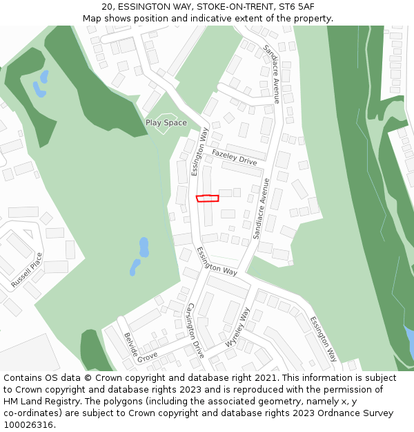 20, ESSINGTON WAY, STOKE-ON-TRENT, ST6 5AF: Location map and indicative extent of plot