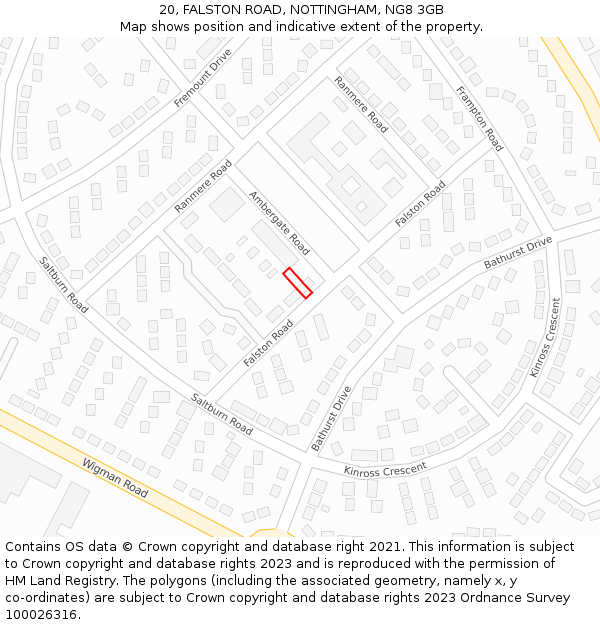 20, FALSTON ROAD, NOTTINGHAM, NG8 3GB: Location map and indicative extent of plot