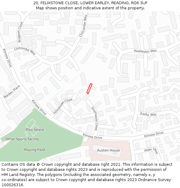 20, FELIXSTOWE CLOSE, LOWER EARLEY, READING, RG6 3UF: Location map and indicative extent of plot