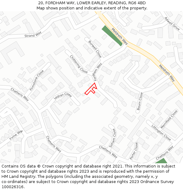 20, FORDHAM WAY, LOWER EARLEY, READING, RG6 4BD: Location map and indicative extent of plot