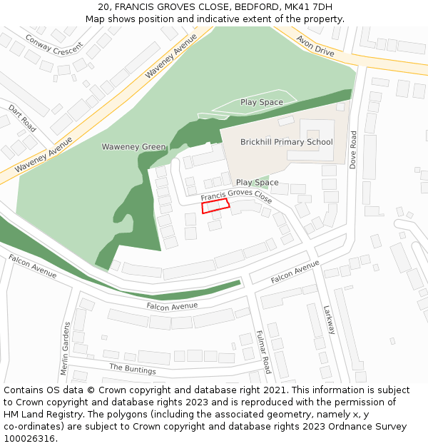 20, FRANCIS GROVES CLOSE, BEDFORD, MK41 7DH: Location map and indicative extent of plot