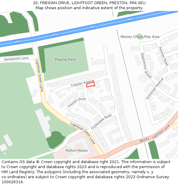 20, FRIESIAN DRIVE, LIGHTFOOT GREEN, PRESTON, PR4 0EU: Location map and indicative extent of plot