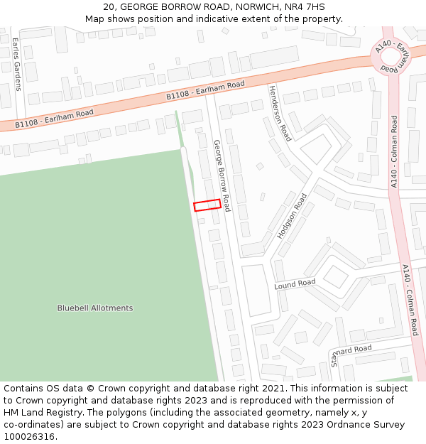20, GEORGE BORROW ROAD, NORWICH, NR4 7HS: Location map and indicative extent of plot