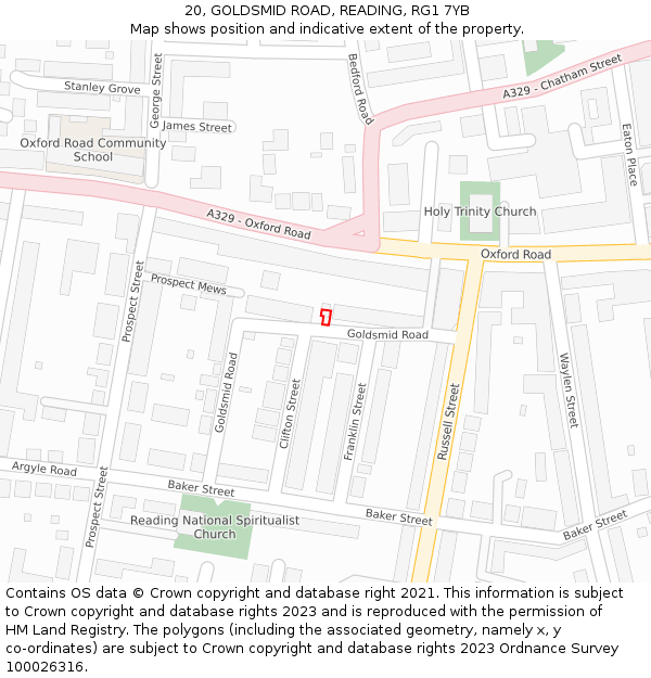 20, GOLDSMID ROAD, READING, RG1 7YB: Location map and indicative extent of plot
