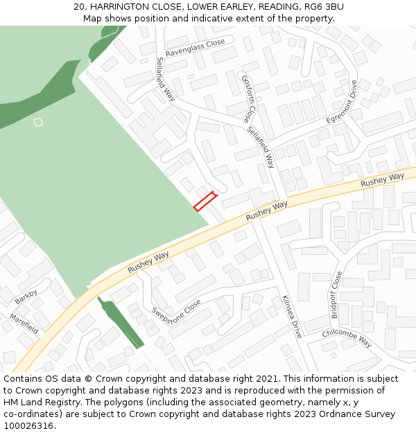 20, HARRINGTON CLOSE, LOWER EARLEY, READING, RG6 3BU: Location map and indicative extent of plot