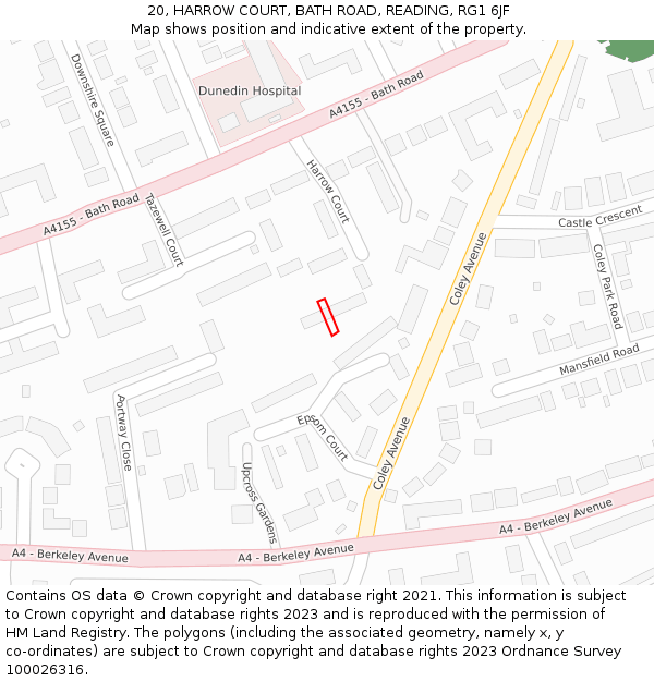 20, HARROW COURT, BATH ROAD, READING, RG1 6JF: Location map and indicative extent of plot