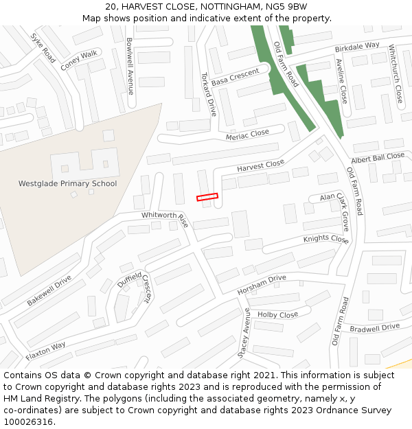 20, HARVEST CLOSE, NOTTINGHAM, NG5 9BW: Location map and indicative extent of plot