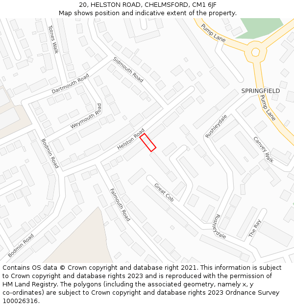 20, HELSTON ROAD, CHELMSFORD, CM1 6JF: Location map and indicative extent of plot