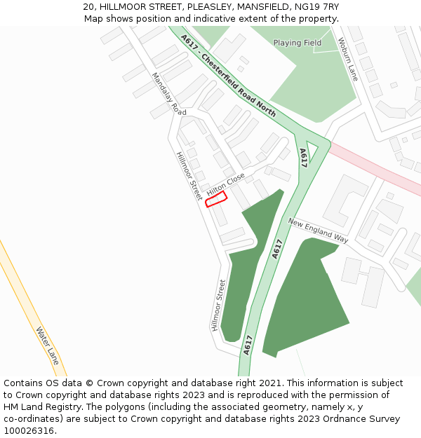 20, HILLMOOR STREET, PLEASLEY, MANSFIELD, NG19 7RY: Location map and indicative extent of plot