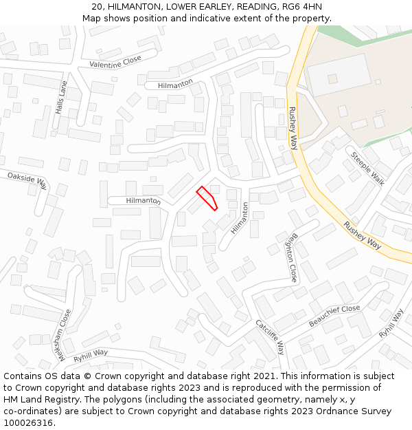20, HILMANTON, LOWER EARLEY, READING, RG6 4HN: Location map and indicative extent of plot