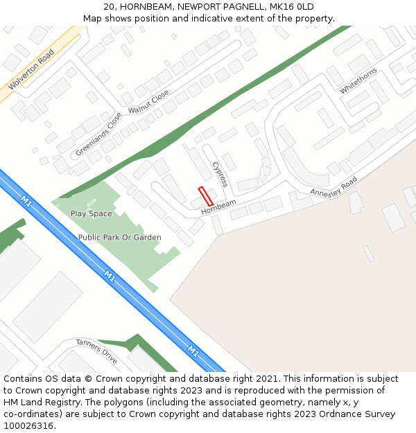 20, HORNBEAM, NEWPORT PAGNELL, MK16 0LD: Location map and indicative extent of plot
