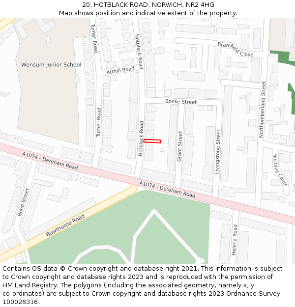 20, HOTBLACK ROAD, NORWICH, NR2 4HG: Location map and indicative extent of plot