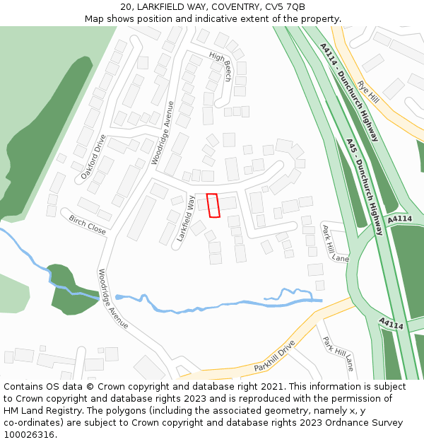 20, LARKFIELD WAY, COVENTRY, CV5 7QB: Location map and indicative extent of plot
