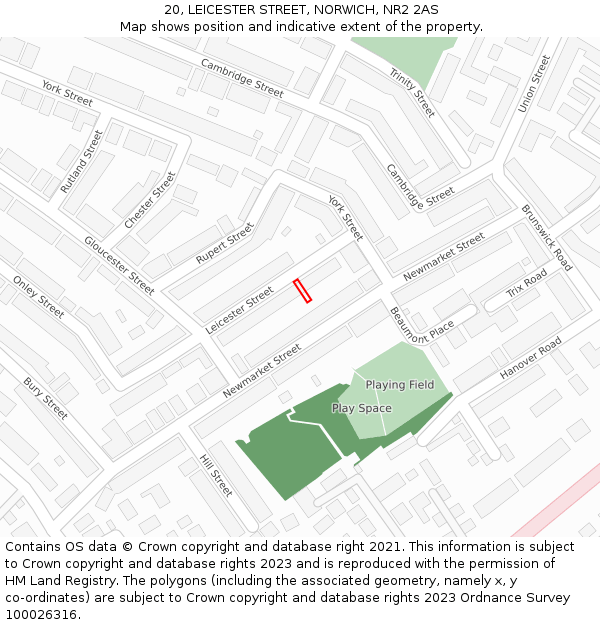 20, LEICESTER STREET, NORWICH, NR2 2AS: Location map and indicative extent of plot