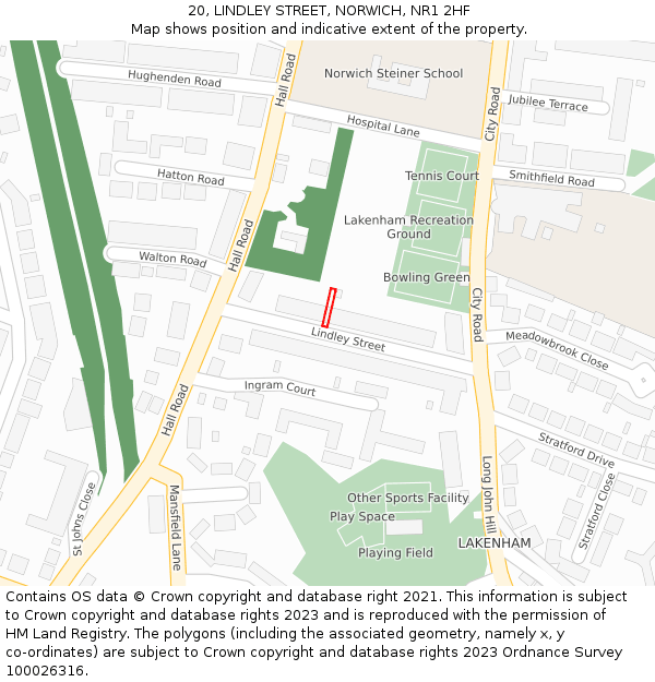 20, LINDLEY STREET, NORWICH, NR1 2HF: Location map and indicative extent of plot
