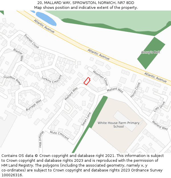 20, MALLARD WAY, SPROWSTON, NORWICH, NR7 8DD: Location map and indicative extent of plot