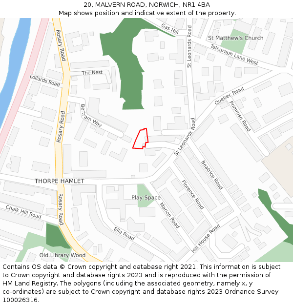 20, MALVERN ROAD, NORWICH, NR1 4BA: Location map and indicative extent of plot
