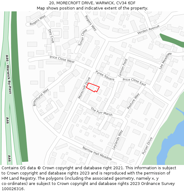 20, MORECROFT DRIVE, WARWICK, CV34 6DF: Location map and indicative extent of plot