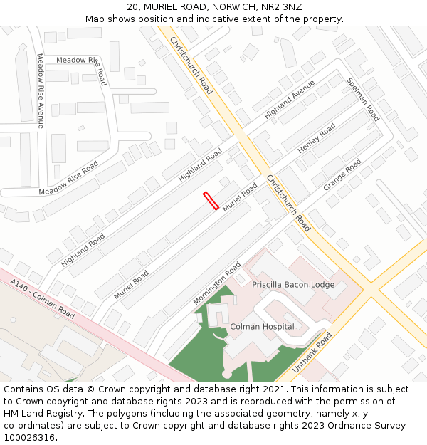 20, MURIEL ROAD, NORWICH, NR2 3NZ: Location map and indicative extent of plot