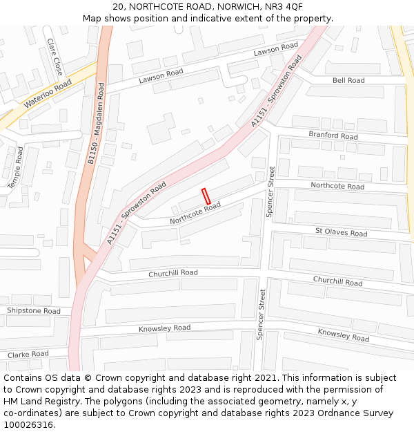 20, NORTHCOTE ROAD, NORWICH, NR3 4QF: Location map and indicative extent of plot