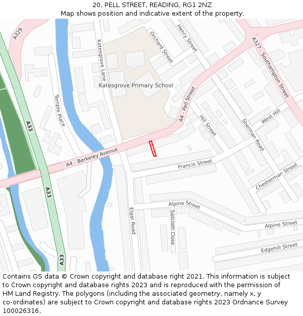 20, PELL STREET, READING, RG1 2NZ: Location map and indicative extent of plot