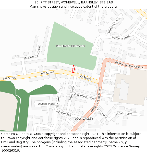 20, PITT STREET, WOMBWELL, BARNSLEY, S73 8AS: Location map and indicative extent of plot