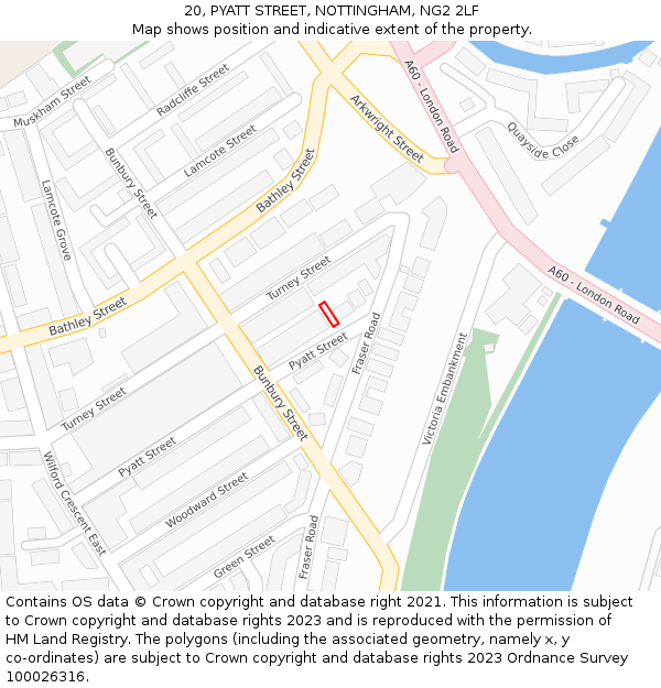 20, PYATT STREET, NOTTINGHAM, NG2 2LF: Location map and indicative extent of plot