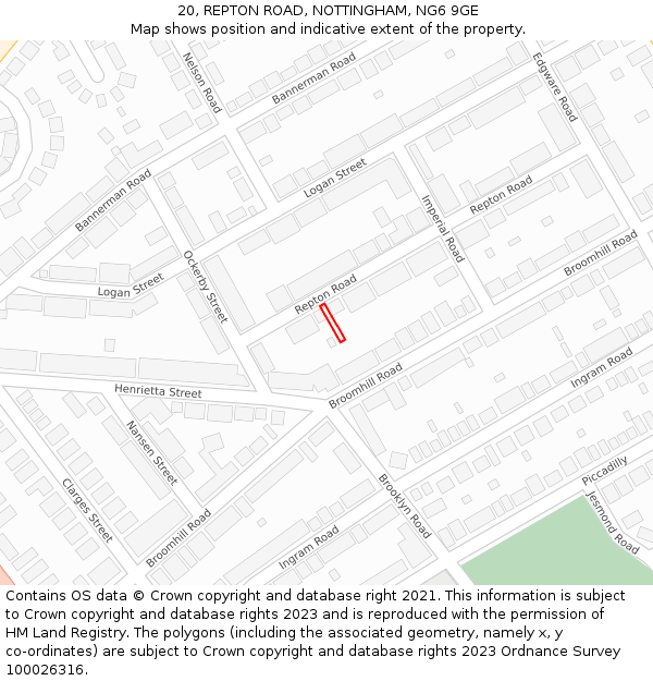 20, REPTON ROAD, NOTTINGHAM, NG6 9GE: Location map and indicative extent of plot