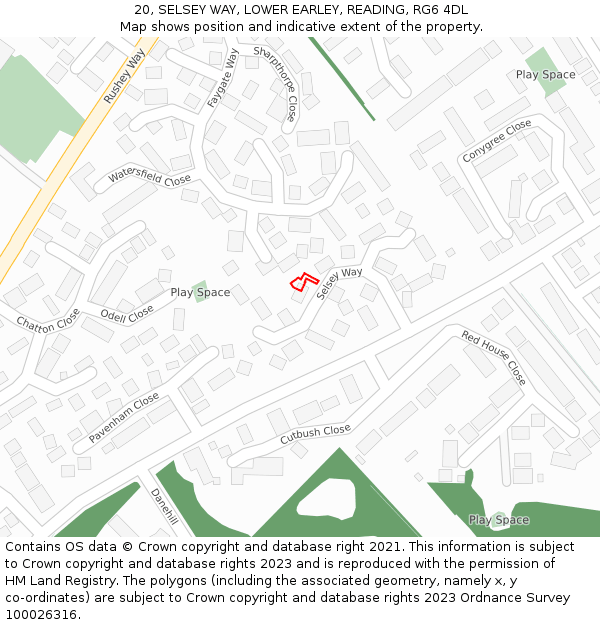 20, SELSEY WAY, LOWER EARLEY, READING, RG6 4DL: Location map and indicative extent of plot