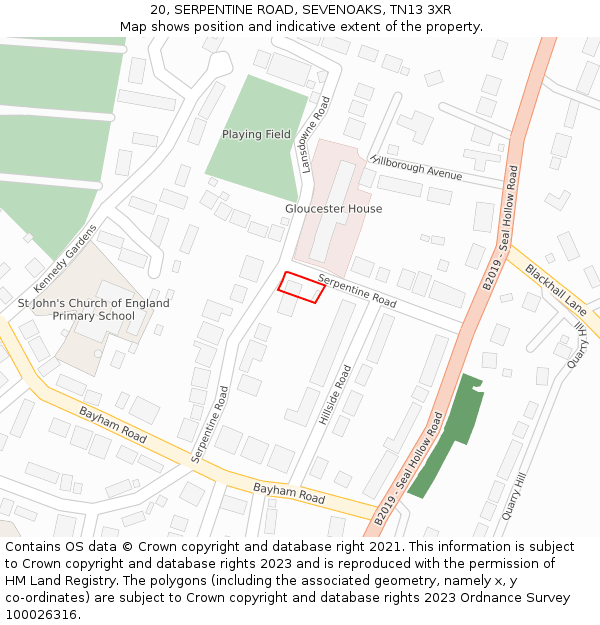 20, SERPENTINE ROAD, SEVENOAKS, TN13 3XR: Location map and indicative extent of plot