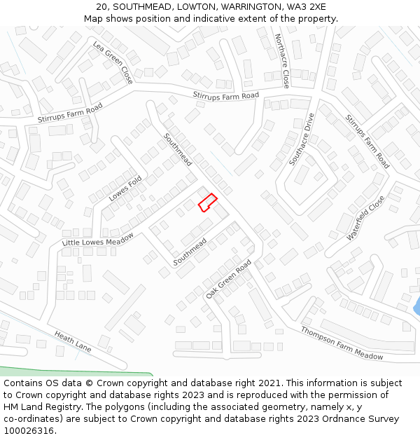 20, SOUTHMEAD, LOWTON, WARRINGTON, WA3 2XE: Location map and indicative extent of plot