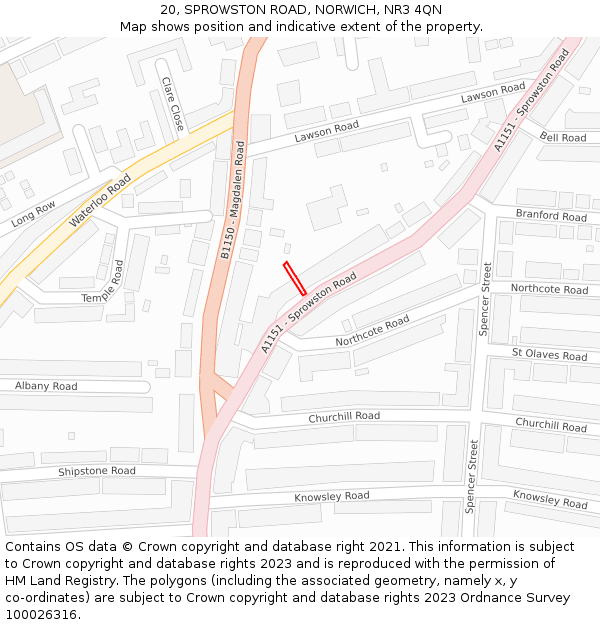 20, SPROWSTON ROAD, NORWICH, NR3 4QN: Location map and indicative extent of plot