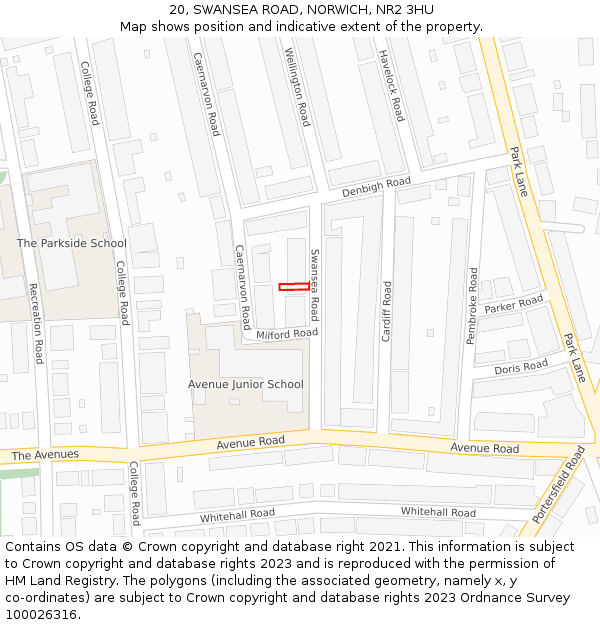 20, SWANSEA ROAD, NORWICH, NR2 3HU: Location map and indicative extent of plot