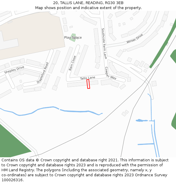 20, TALLIS LANE, READING, RG30 3EB: Location map and indicative extent of plot