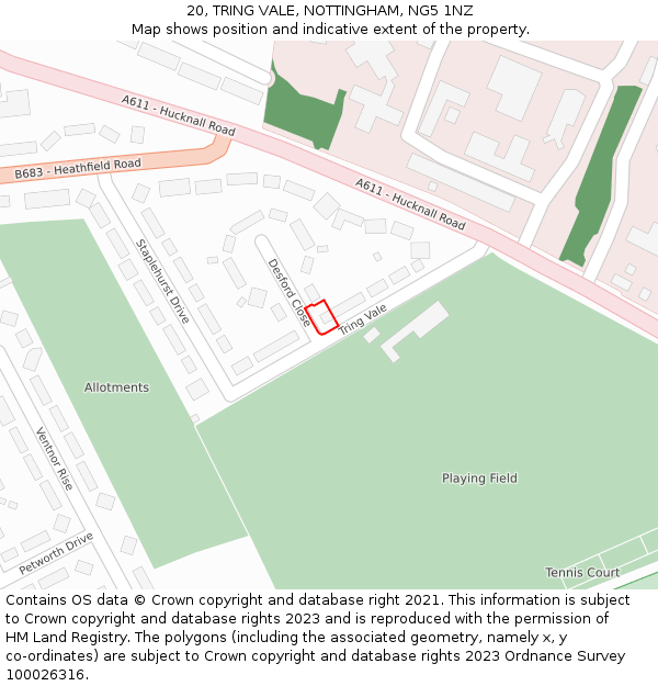 20, TRING VALE, NOTTINGHAM, NG5 1NZ: Location map and indicative extent of plot