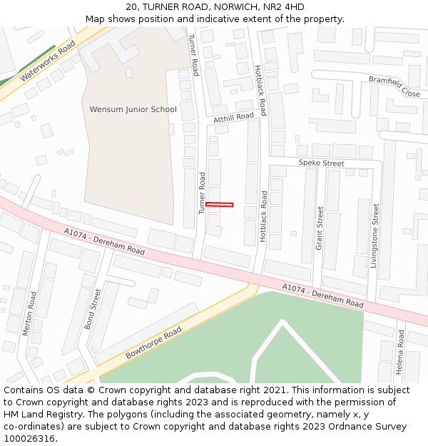 20, TURNER ROAD, NORWICH, NR2 4HD: Location map and indicative extent of plot