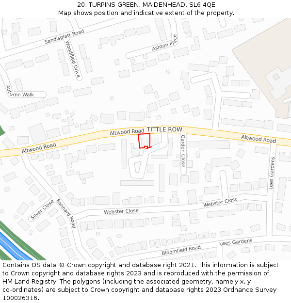 20, TURPINS GREEN, MAIDENHEAD, SL6 4QE: Location map and indicative extent of plot
