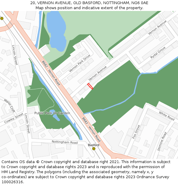 20, VERNON AVENUE, OLD BASFORD, NOTTINGHAM, NG6 0AE: Location map and indicative extent of plot