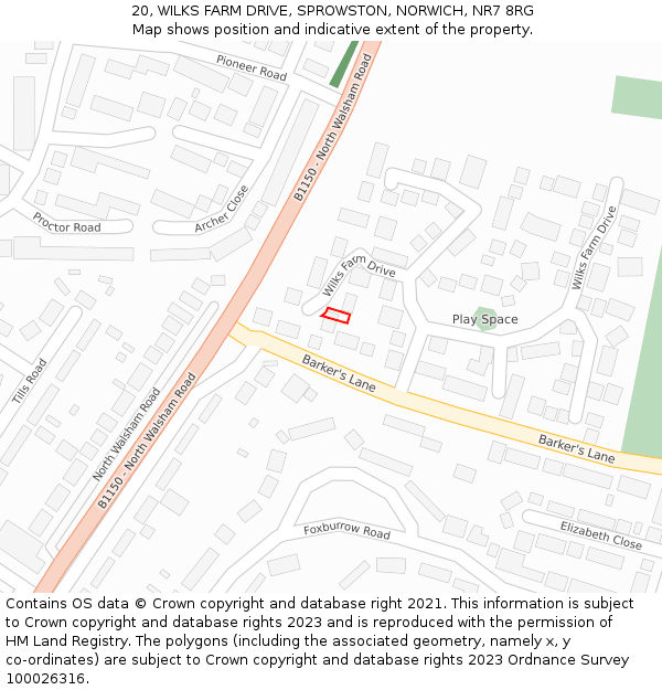 20, WILKS FARM DRIVE, SPROWSTON, NORWICH, NR7 8RG: Location map and indicative extent of plot
