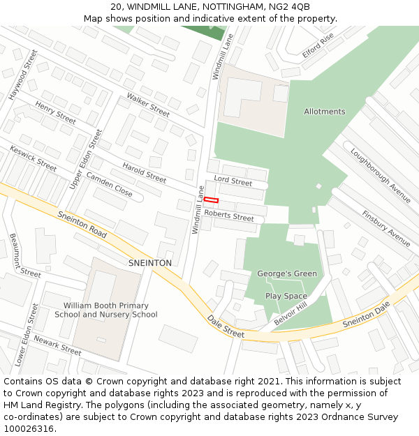 20, WINDMILL LANE, NOTTINGHAM, NG2 4QB: Location map and indicative extent of plot