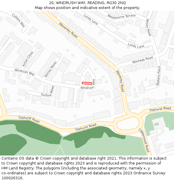 20, WINDRUSH WAY, READING, RG30 2NQ: Location map and indicative extent of plot