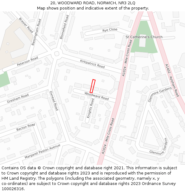 20, WOODWARD ROAD, NORWICH, NR3 2LQ: Location map and indicative extent of plot
