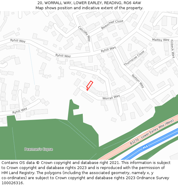 20, WORRALL WAY, LOWER EARLEY, READING, RG6 4AW: Location map and indicative extent of plot