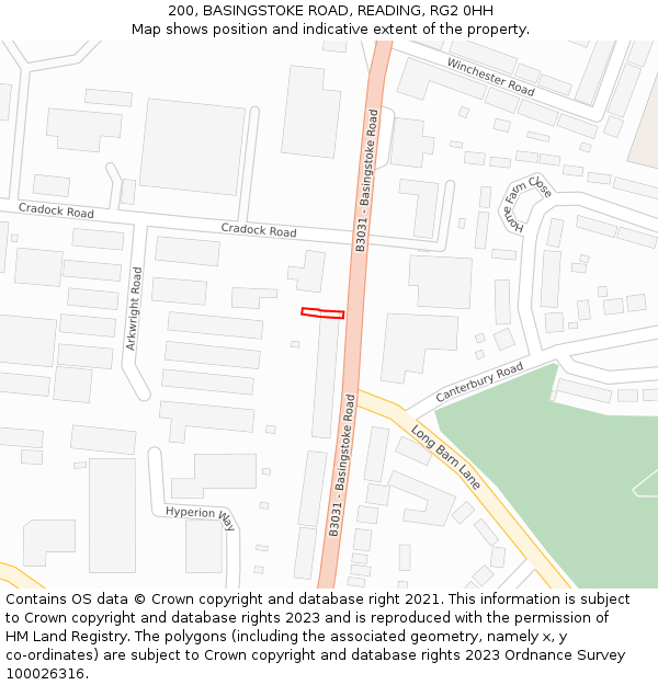 200, BASINGSTOKE ROAD, READING, RG2 0HH: Location map and indicative extent of plot