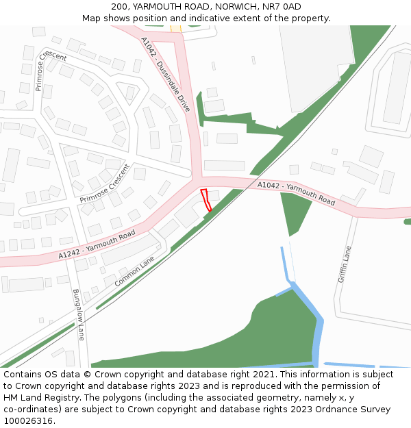 200, YARMOUTH ROAD, NORWICH, NR7 0AD: Location map and indicative extent of plot