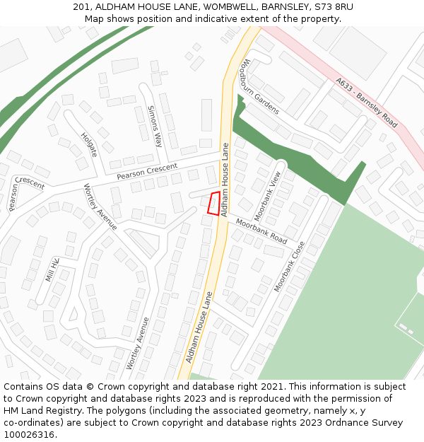 201, ALDHAM HOUSE LANE, WOMBWELL, BARNSLEY, S73 8RU: Location map and indicative extent of plot