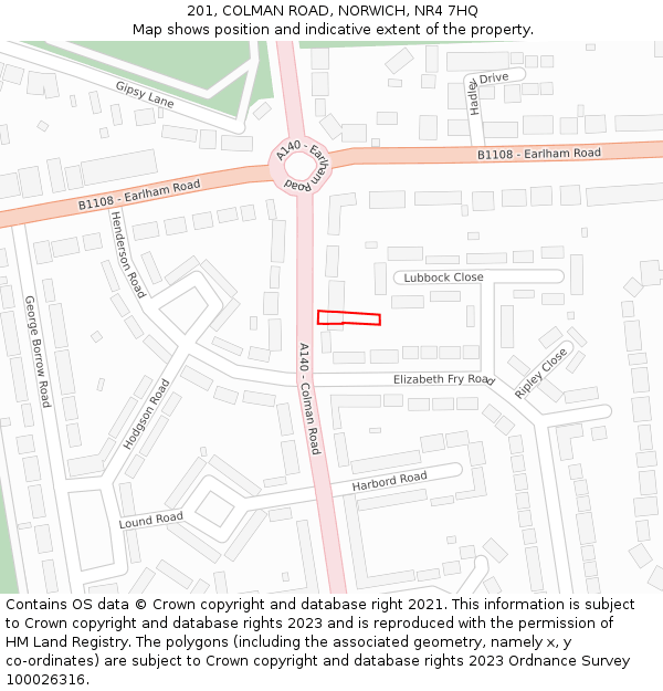 201, COLMAN ROAD, NORWICH, NR4 7HQ: Location map and indicative extent of plot