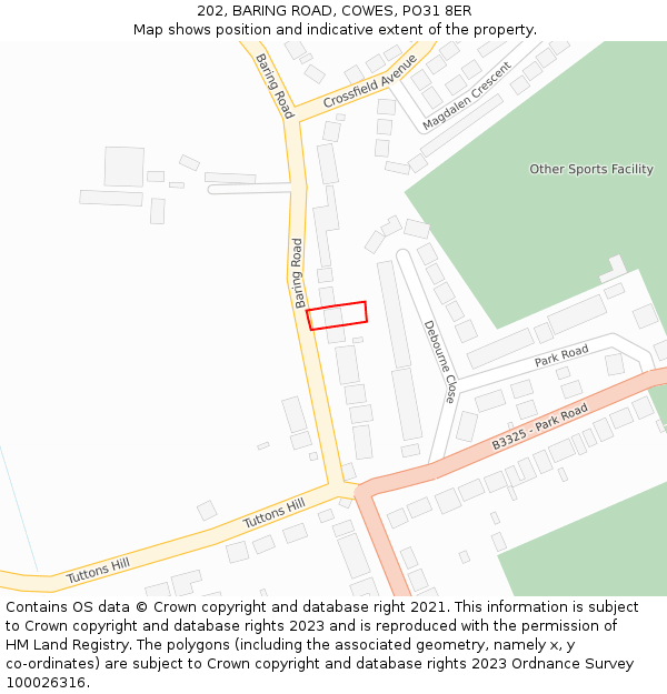 202, BARING ROAD, COWES, PO31 8ER: Location map and indicative extent of plot